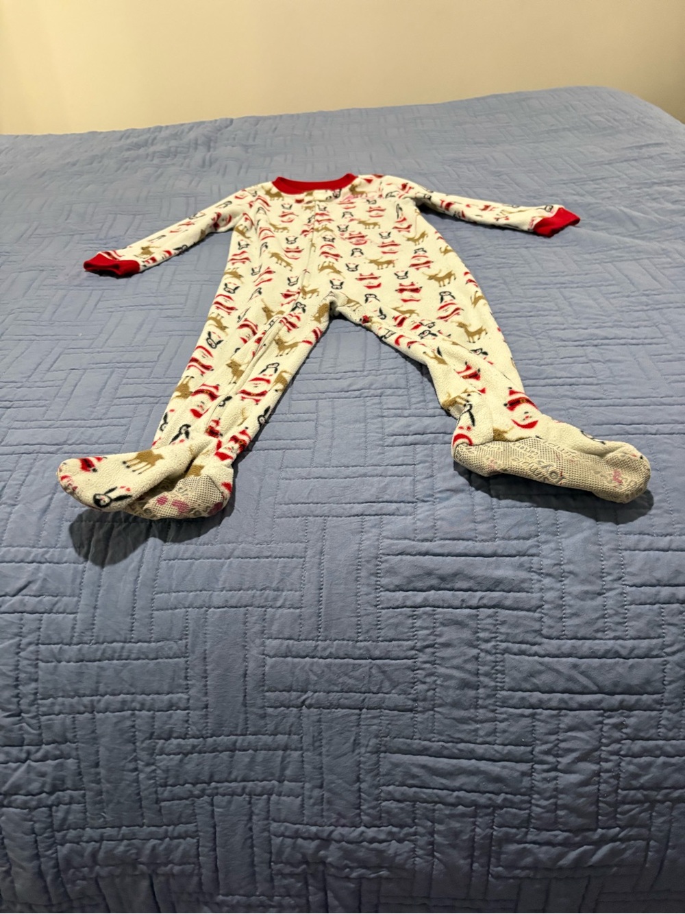 Carter's Cream Fleece Pajama Set with Red Trim and Holiday Animal Print